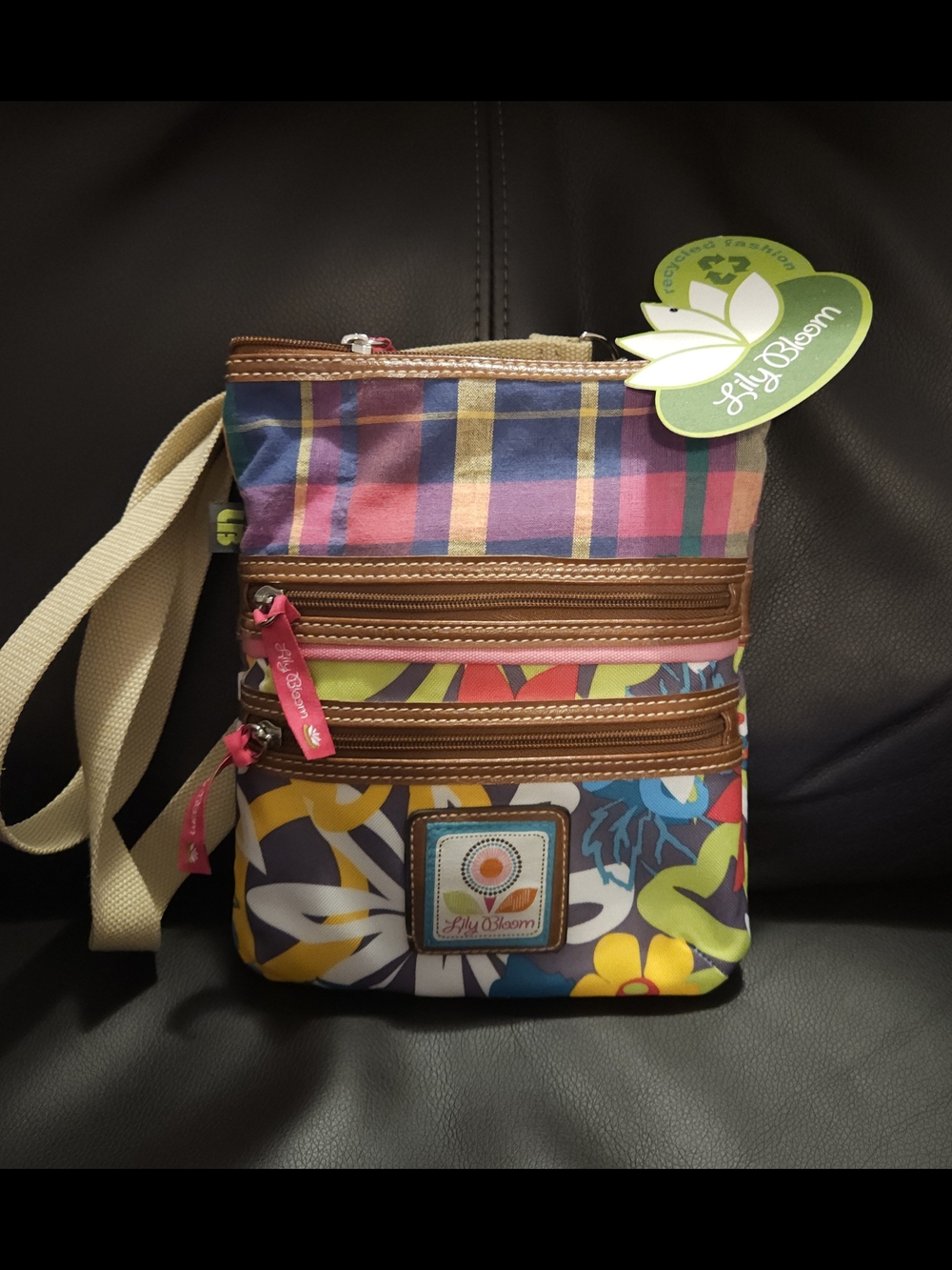 NWT Lily Bloom Multicolor Floral & Plaid Crossbody Bag